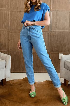 Calça Jeans Mom Polaris Cintura Alta  Jeans Claro