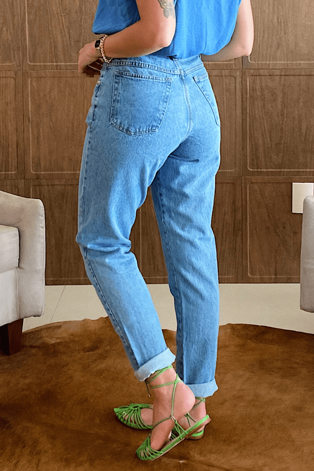 Calça Jeans Mom Polaris Cintura Alta  Jeans Claro