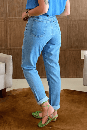 Calça Jeans Mom Polaris Cintura Alta  Jeans Claro