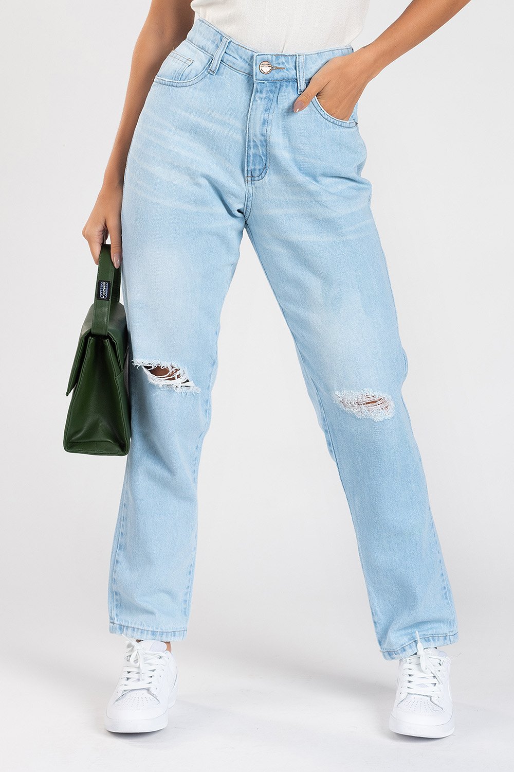 Calça Mom Grace  Jeans Claro
