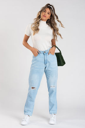 Calça Mom Grace  Jeans Claro