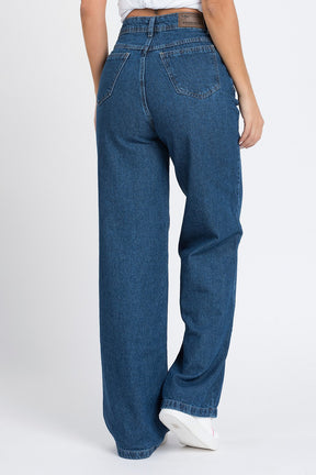 Calça Wide Leg Reta em Jeans Escuro  Jeans Escuro