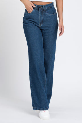 Calça Wide Leg Reta em Jeans Escuro  Jeans Escuro